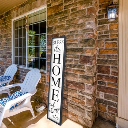 Welcome Sign for Front Door, Black, 45"X9" - color: Bless this Home And All Who Enter(Black White)