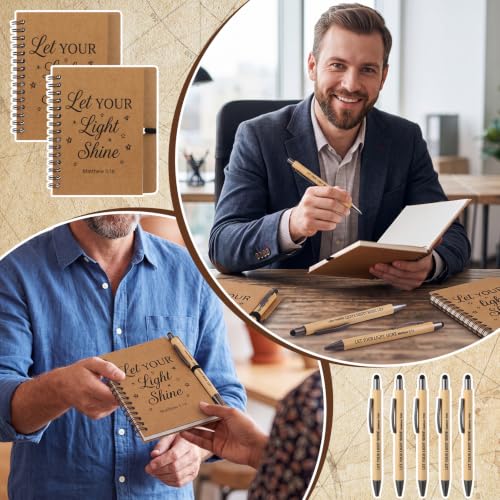 Epakh 10 Pcs Christian Prayer Journal Spiral Notebooks Bulk with Pens Bulk Let Your Light So Shine Notebook Religious Matthew 5: 16 Journal Gifts for Women Men Church Members Bible Study Groups
