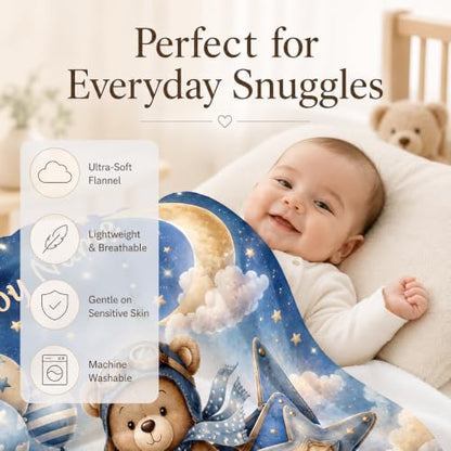 Custom Baby Blanket for Boys, Personalized Baby Blanket with Name for Gift - color: Cute Little Bear - Cowboy