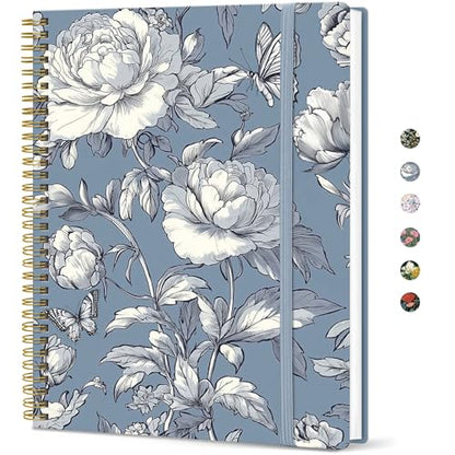 Taja Large Spiral Lined Journal for Women and Men, Notebook for Work - color: M-Butterfly Peony