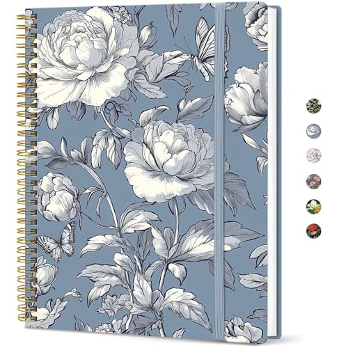 Taja Large Spiral Lined Journal for Women and Men, Notebook for Work - color: M-Butterfly Peony