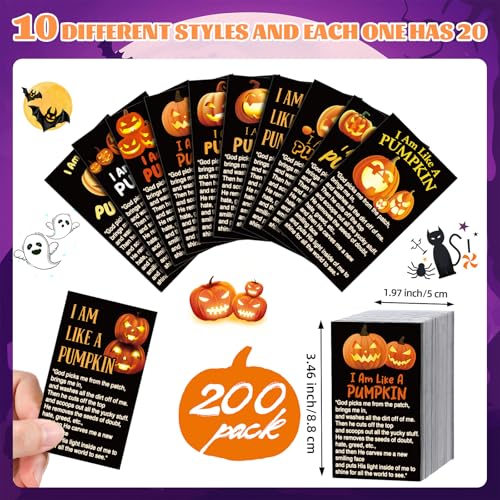 200 Pcs Halloween Pumpkin Scripture Cards Halloween Prayer Cards - style: Halloween