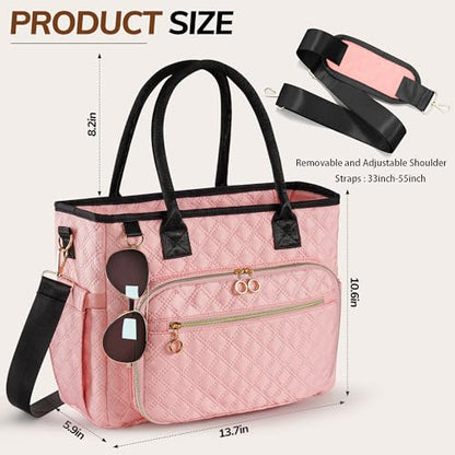 Large Bible Bag with Bible Cover Case for Women Quilted Church Tote Bags for Bible Study, Adjustable Shoulder Strap - color: Pink