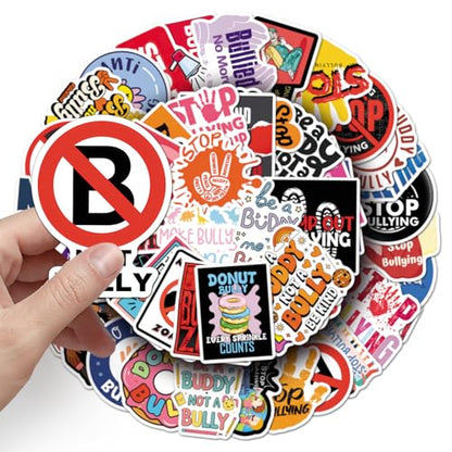 Stand Against Bullying Stickers 50pcs for Teen Water Bottle Cartoon Trendy Aesthetic Stickers Fun Aesthetic Waterproof Vinyl Decals for Laptop Bumper Luggage Skateboard Guitar (Colours-B7) - color: Colours-b7