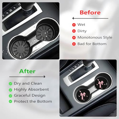 Ceramic Car Cup Coasters 2PCS - Heart Bowknot - color: Heart Bowknot