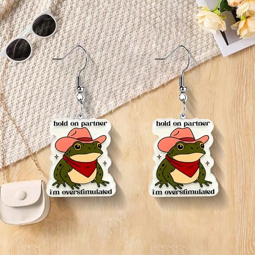 Christian Statement Earrings for Women, Acrylic Dangle Earrings, Lightweight Comfortable, Non Tarnish Hooks, Faith Jewelry, Religious Gift for Women - color: Hold On Partner, I’m Overstimulated