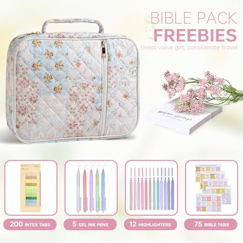 Bible Bag Cover Case for Women Study Supplies Kit Church Book Holder - color: Spliced Flower