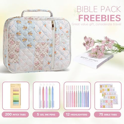 Bible Bag Cover Case for Women Study Supplies Kit Church Book Holder - color: Spliced Flower