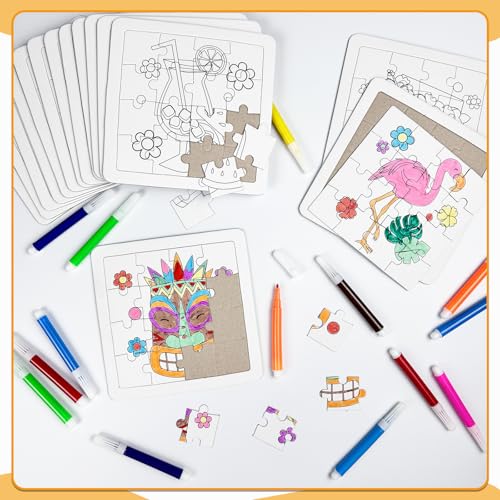 Cinrobiye 24 Pcs Hawaiian Luau Coloring Puzzle Craft Kit for Kids, DIY Aloha Tropical Jigsaw Puzzles Bulk with 12 Designs, Summer Beach Party Favors, Classroom Crafts, Birthday Rewards - color: Hawaii