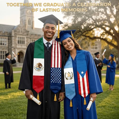 Class of 2026 Graduation Stole Flag Sash with Gold Tassels 72 Inch for High School College University Ceremony - color: Custom 2 Flag