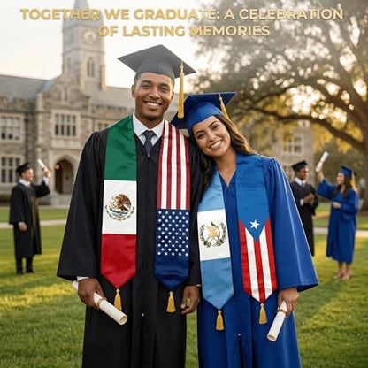 Class of 2026 Graduation Stole Flag Sash with Gold Tassels 72 Inch for High School College University Ceremony - color: Custom 2 Flag
