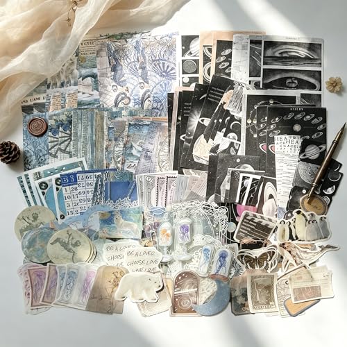 200Pcs Vintage Ephemera Junk Journal Kit, Paper & Stickers for Scrapbooking - color: Cfxs1-200ps