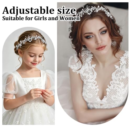 Silver Pearl Rhinestone Flower Girl Headband for Wedding