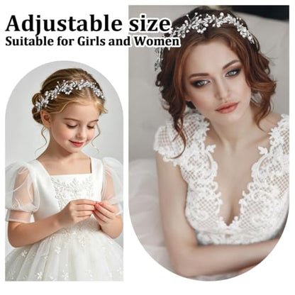 Silver Pearl Rhinestone Flower Girl Headband for Wedding