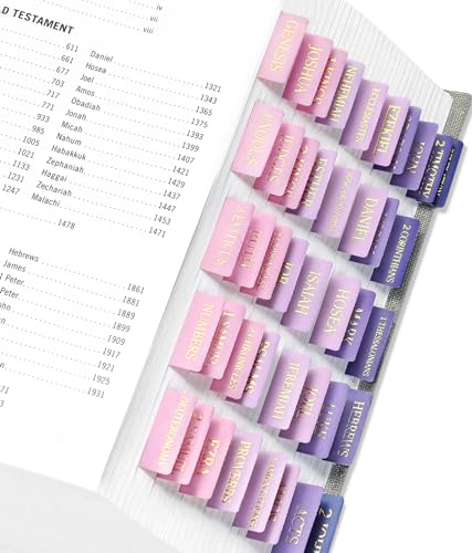 Taja Bible Tabs, 75 Large Print Index Tabs for Women & Men - color: E-violet Ombre