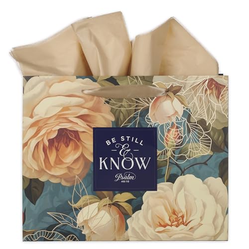 Christian Art Gifts Large Gift Bag with Tissue Paper, Be Still, Rose - color: Be Still/Multicolor Floral, style: Large Landscape