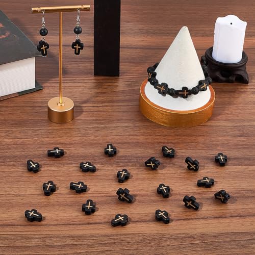 SUNNYCLUE 1 Box 80Pcs Wooden Cross Beads Cross Wood Beads Easter Charms Small Black Crucifix Charm Mini Crucifix Spacers for Jewelry Making DIY Rosary Earrings Necklace Bracelets Women Adults - color: Black