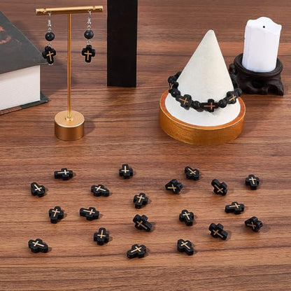 SUNNYCLUE 1 Box 80Pcs Wooden Cross Beads Cross Wood Beads Easter Charms Small Black Crucifix Charm Mini Crucifix Spacers for Jewelry Making DIY Rosary Earrings Necklace Bracelets Women Adults - color: Black