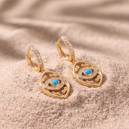 VACRONA Gold Heart Hoop Earrings Huggie Earrings for Women 14k Gold Plated Small Hoops Earrings - color: Exquisite Evil Eye-Gold
