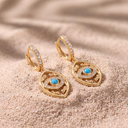 VACRONA Gold Heart Hoop Earrings Huggie Earrings for Women 14k Gold Plated Small Hoops Earrings - color: Exquisite Evil Eye-Gold