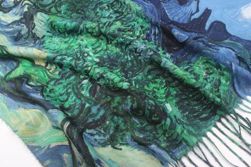 Umjetnost Soft Cashmere Feel Scarf For Women Winter Warm Scarves Large Shawl Wrap Monet Van Gogh Art Print - color: C04 Blue&green