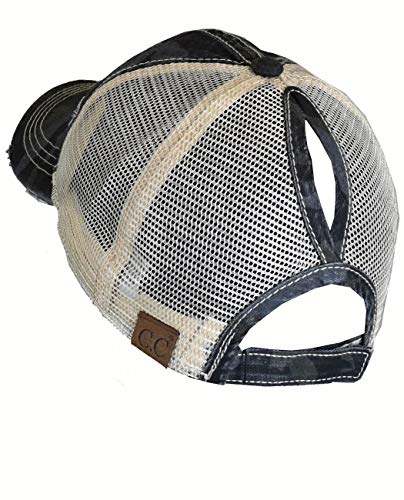 C.C Ponycap Messy High Bun Ponytail Adjustable Mesh Trucker Baseball Cap Hat - color: Camo Black