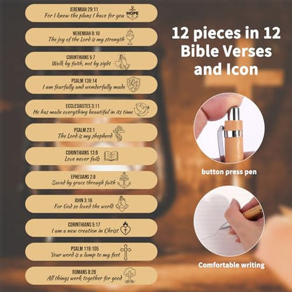 Bible Verse Pens 25 Pcs with 12 Christian Pens & 12 Refills & 1 Black Pen Pouch Bamboo Retractable Ballpoint Pens Inspirational Quote Pen Religious Gifts for Men Women - color: Deep Black