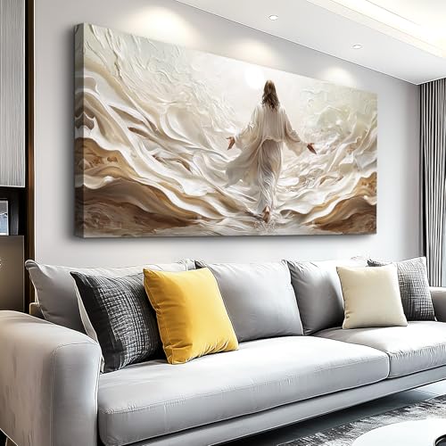 XIGUANGART Christian Spiritual Wall Decor Jesus Walking on Water Canvas Wall Art Baptism Gifts for Boys-Girl,Christian Gifts for Pastor,Teachers,Religious Pictures for Living Room Church Prayer Room - color: Jesus Painting, size: 60"L x 30"W