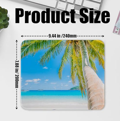 Tropical Palm Tree Beach Mouse Pad for Desk, Summer Coastal Seaside Landscape Mousepads with Anti-Slip Rubber Base for Computer Laptop Home Office Desk Accessories, 9.5x7.9 Inch - color: Square mouse pad-Palm tree beach