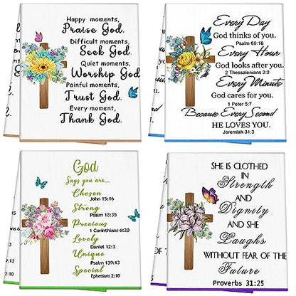 Rtteri 4 Pcs Christian Kitchen Dish Towels Hymn Tea Towels with Scripture Bible Verse Prayers Religious Gifts for Church Women Mom Grandma Christmas Housewarming Decor