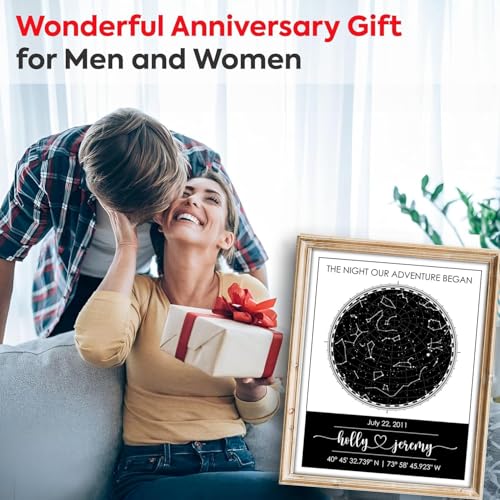 Custom Star Map Art Print - Fully Personalized (Your Details, Size, Color, Framing) | Romantic Gift Husband | Paper Anniversary | Special Ocassions Gift (e.g. Wedding, Birthday, etc) - color: Black & White, size: 11x14, style: Accent