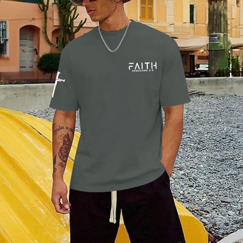 Christian Faith Cross Shirts for Men Jesus God Bible Verse Shirt Religious Inspirational Tshirts Graphic Cotton Tees - color: Deep Gray, size: Large