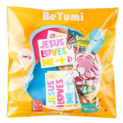 BeYumi Valentines Necklace Craft Kit - 24Pcs Valentine's Day Christian Heart Felt Jesus Loves Me Necklace Making Kits With Gem Stickers DIY Religious Craft for Kids Sunday School Classroom Party Favor - style: Jesus Loves Me