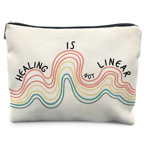 Mental Health Inspirational Makeup Bag, Mental Health Therapist Counselor Worker Gifts, Healing is Not Linear Psychology Cosmetic Bag Canvas Toiletry Zipper Pouch for Women - color: HEALING