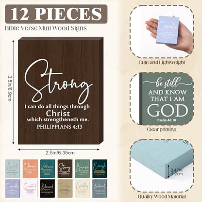 Rattanview 12 Pcs Christian Desk Decor Scripture Wooden Signs Bible Verse