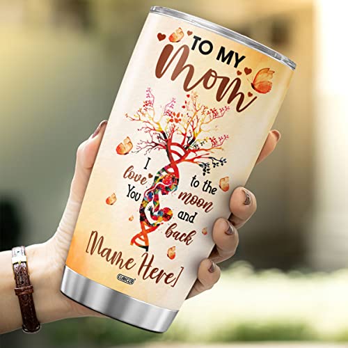 CUBICER Personalized Coffee Tumbler Tree Heart Customized Name Travel Mug Oz Birthday Gifts For Mom Women Stainless Steel Cups Insulated Tumblers Motivational Sayings Mothers Day - color: Mom And Tree