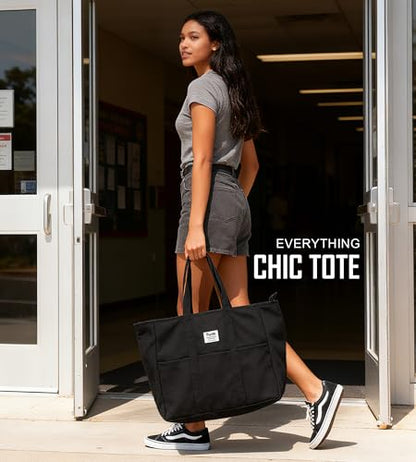Bagelite Extra Large Canvas Tote Bag for Women Men, Utility Work Bags with Zipper - color: Black