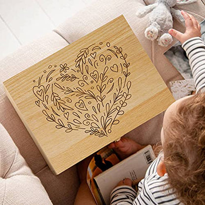 EXISTING Memory Box for Keepsakes, Heart Wooden Box with Hinge Lid - color: Beige