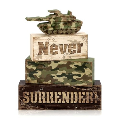 Britimes Tiered Tray Decor Set, 4 Pack, Wooden Table Sign, Camo Military - color: Camo