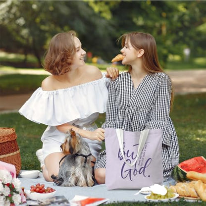Bible Tote Bags Cute Christian Preppy Canvas Tote Bag Christian Gifts for Women Reusable Shopping Bags(Parent) - color: But God-2