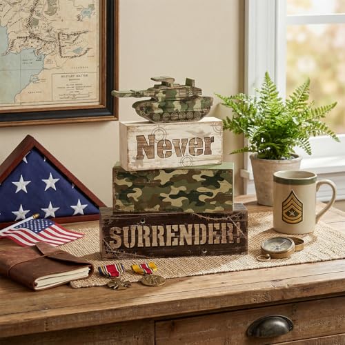 Britimes Tiered Tray Decor Set, 4 Pack, Wooden Table Sign, Camo Military - color: Camo