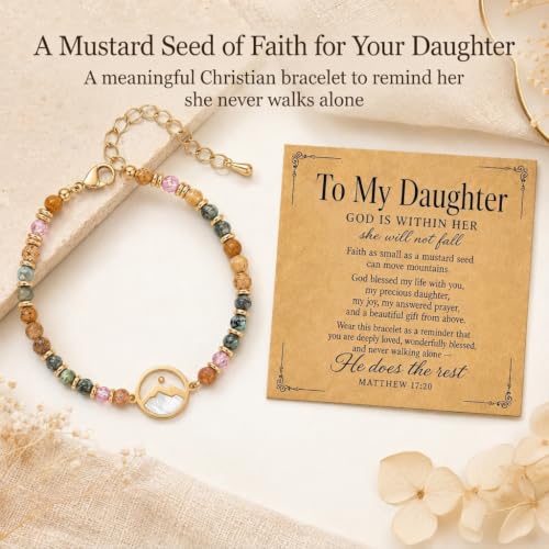 Gold Mustard Seed Bracelet for Teen Girls and Women, Faith Can Move Mountains Christian Jewelry, Inspirational Religious Gift for Her - color: Daughter