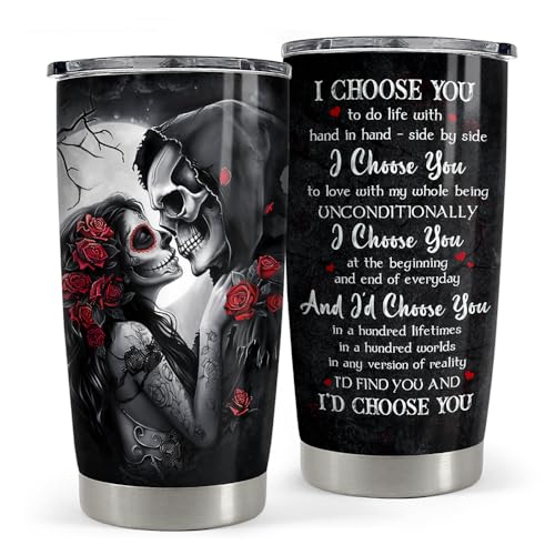 SANDJEST Skull Couple Tumbler 20oz Stainless Steel Insulated Coffee Travel Cup Tumblers Gifts for Wife Husband Boyfriend Girlfriend on Birthday Christmas Valentines Anniversary - color: Couple
