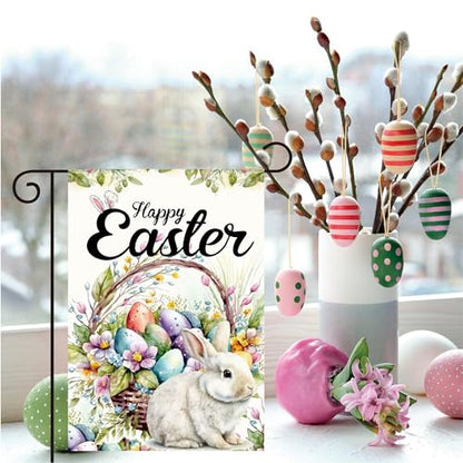 Easter Egg Bunny Garden Flag Easter Garden Flags 12x18 Double Sided The Flower Yard Is Decorated With Outdoor Flags Yard Flag Garden Flags for Outside Flower Seasonal Farmhouse Yard Outdoor Flag