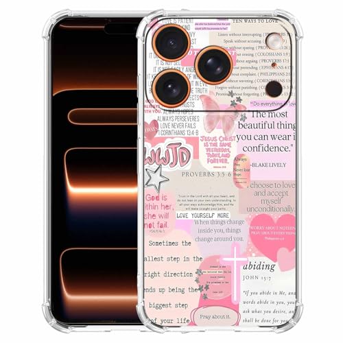 Christian Quotes Aesthetic Vintage Jesus Bible Verse Collage Pattern,Soft TPU Bumper Case for iPhone 17 Pro,#6 - color: Bible 6, size: iPhone 17 Pro