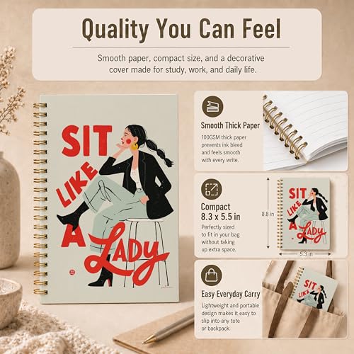 Spiral Notebook Journal for Women Girls, Sit Like a Lady Feminine Motivational Hardcover Lined Notebook Journal, 5.5x8.3 Inch - color: pattern-15
