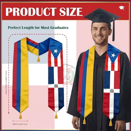 Class of 2026 Graduation Stole Flag Sash with Gold Tassels 72 Inch for High School College University Ceremony - color: Custom 3 Flag