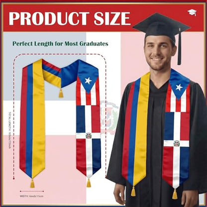 Class of 2026 Graduation Stole Flag Sash with Gold Tassels 72 Inch for High School College University Ceremony - color: Custom 3 Flag