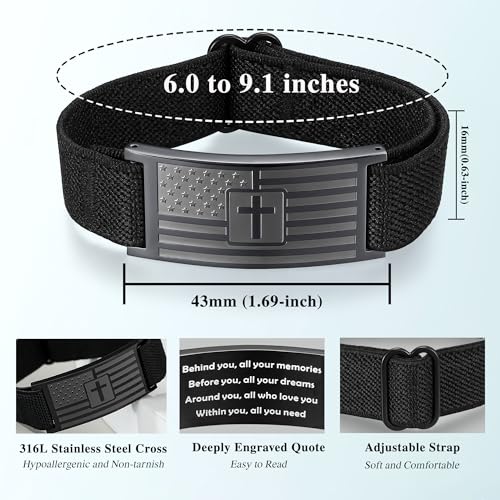 AryaHozel American Flag Cross Bracelet, Christian Gifts for Men Boys - style: Behind You