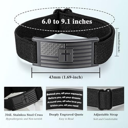 AryaHozel American Flag Cross Bracelet, Christian Gifts for Men Boys - style: Behind You
